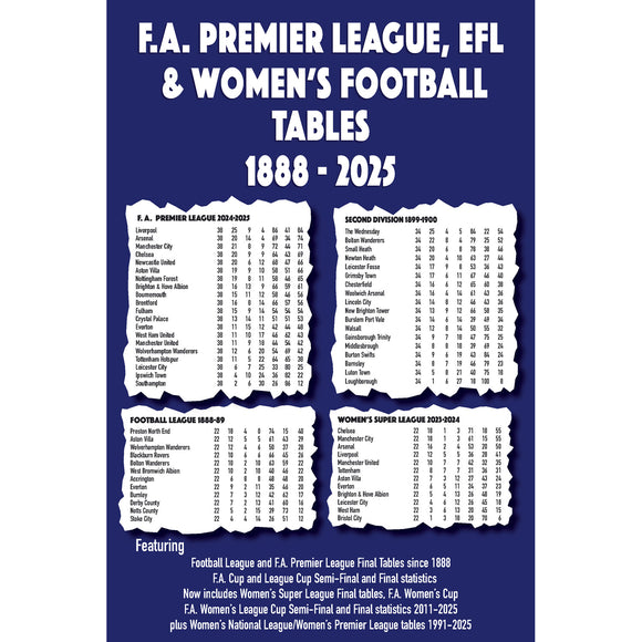 F.A. Premier League, EFL & Women's Football Tables 1888-2025